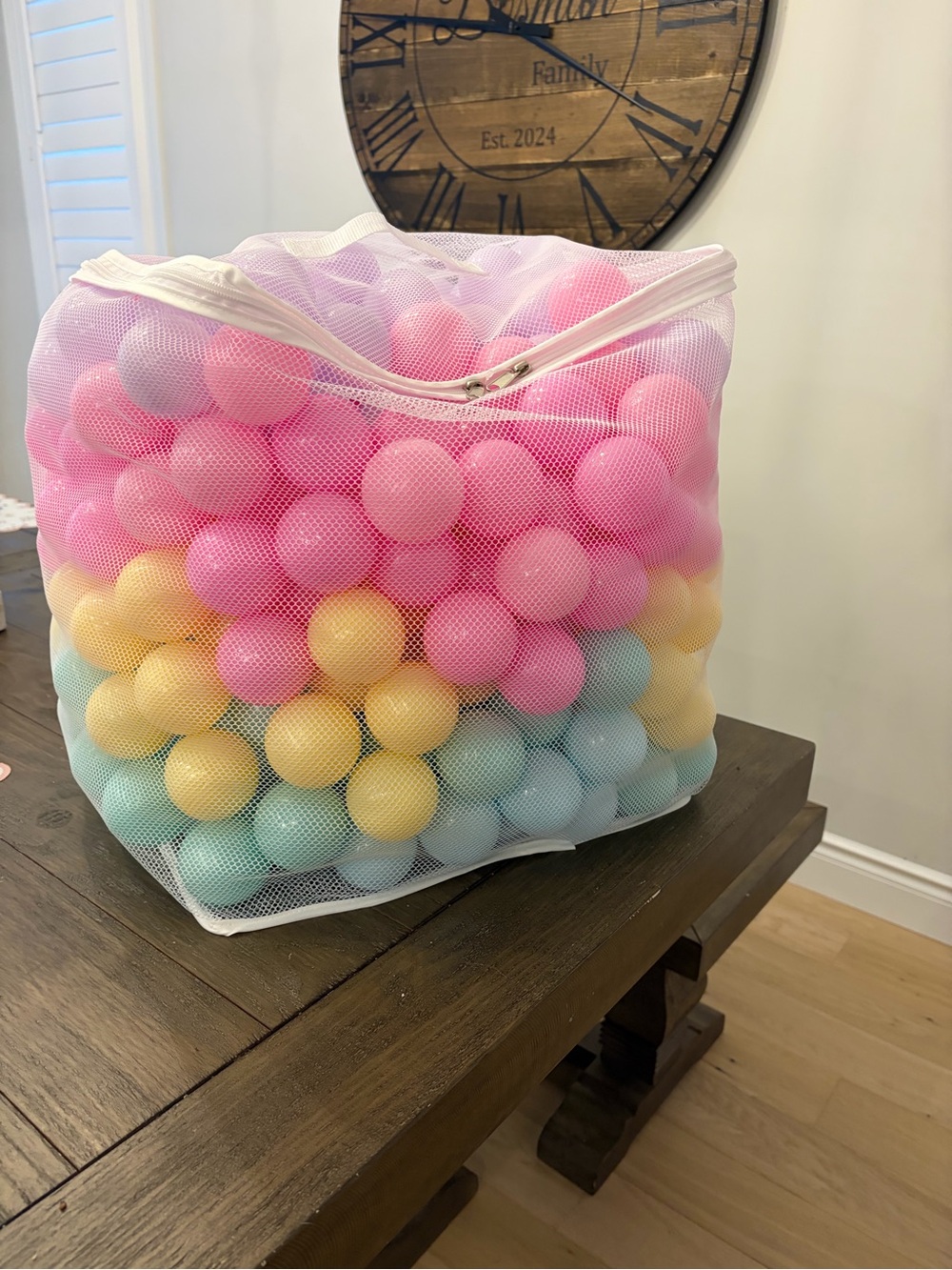 Mesh Storage Bag of Pastel Play Balls - Pink, Yellow, Aqua
